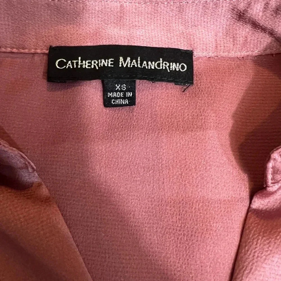 CATHERINE MALANDRINO TOP DUSTY ROSE PINK LONG SLEEVE BLOUSE PEPLUM SIZE XS - Picture 5 of 10